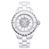 Women's Luxury Quartz White Dial Waterproof Ceramic Band CA-6702-CD8 Wrist Watches