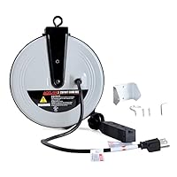  DEWENWILS 30 Ft Retractable Extension Cord Reel, Ceiling or  Wall Mount 16/3 Gauge SJTW Power Cord with 3 Electrical Outlets Pigtail for  Garage and Shop, 10 Amp Circuit Breaker, Metal Plate