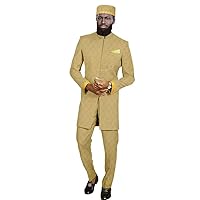African Suits for Men Traditional Dashiki Embroidery Blazer Trousers Hat Set Business Suit