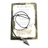 Smiling Wisdom - Warrior Courage Supportive Encouraging Greeting Card and Arrowhead Necklace Gift Set - Stainless Steel - Teenage Men, Grad, Survivor (Leather)