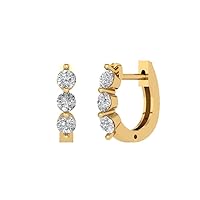 0.48 ct Brilliant Round Cut Hoop Clear Simulated Diamond 14k Yellow Solid Gold Designer Earrings Lever Back