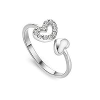 Women Girls Open Ring Heart Shaped Crystal Jewelry Valentine's Day Wedding Engagement Party Birthday Creative And Exquisite Workmanship Durable and Practical