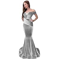 Women's Off Shoulder Mermaid Prom Dress Velvet Small Tail Formal Evening Dress