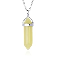 1pc Natural Gemstone Bullet Pendant Necklace Healing Crystal Stone Quartz Reiki Chakra Energy Rock 18 Inch Hypoallergenic Tarnish Resistant Women Men Jewellery
