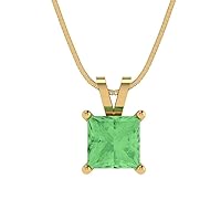 Clara Pucci 1.6 ct Princess Cut Genuine Green Simulated Diamond Solitaire Pendant Necklace With 18