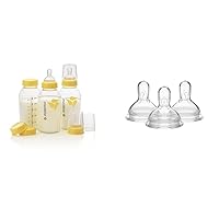 Medela, Breast Milk Storage Bottles, 3 Count (Pack of 1) & Slow Flow Bottle Nipples with Wide Base, Baby Newborns Age 0-4 Months