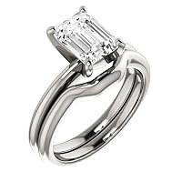 10K Solid White Gold Handmade Engagement Rings 2.5 CT Emerald Cut Moissanite Diamond Solitaire Wedding/Bridal Rings Set for Women/Her Proposes Rings