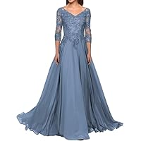 V Neck Mother of The Bride Dresses Chiffon Wedding Guest Dresses for Women Lace Appliques Formal Evening Gown