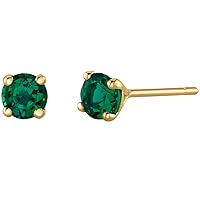 Peora Solid 14K Gold 4mm Round Created Emerald Solitaire Stud Earrings for Women, Hypoallergenic 0.50 Carat total AAA Grade, May Birthstone, Friction Backs