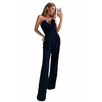 Women's Simple Jumpsuits Wedding Dresses with Pockets Strapless Prom Dresses