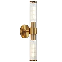 Bathroom Light Fixtures, Gold Wall Sconce in Threaded Glass Indoor Wall Sconces, Modern Bathroom Vanity Light Up and Down Sconces Wall Lighting for Bathroom, Living Room, Hallway, Kitchen