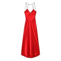 Women's Sexys Backs Satins Red Slings Longs Dress Partys Vest Dress Banquet Party