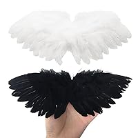 2pcs Mini Black and White Angel Feather Wings for Crafts with Elastic Straps, Doll Feather Wing Accessories Photography Accessories for Newborn,Doll,BJD