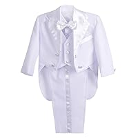 Dressy Daisy Baby Toddler Boy Tuxedo 5 Pieces Set Formal Dress Suit Gentleman Wedding Outfit, Black White Ivory