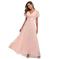 Exclusive Women Chiffon Mermaid Gowns Dress 10 Colors Flare Sleeve Bridesmaid Wedding Guest Bodycon Prom Fomal Dress