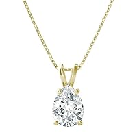 The Diamond Deal SI1-SI2 Clarity (.25-1.00 Carat) Cttw Lab-Grown Pear Shape Solitaire Diamond Pendant Necklace Womens Girls |14k Yellow or White or Rose/Pink Gold with 18