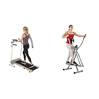 SF-E902 Air Walk Trainer Elliptical Machine Glider + Sunny Health & Fitness SF-T7610 Electric Walking Folding Treadmill with LCD Display and Device Holder