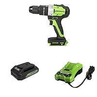 Greenworks 24V 1/2-Inch Brushless Hammer Drill, 2.0Ah (USB Hub) Battery and Charger Included