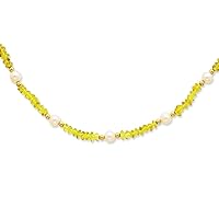 14k Yellow Gold Freshwater Cultured Pearl and Peridot Necklace 18 Inch Pearl Clasp Jewelry for Women
