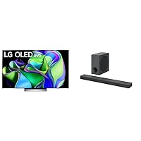LG C3 Series 55-Inch Class OLED evo 4K Processor Smart Flat Screen TV for Gaming OLED55C3PUA, 2023 S80QY 3.1.3ch Sound bar with Center Up-Firing, Dolby Atmos DTS:X, Black