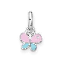 JewelryWeb 925 Sterling Silver Rhodium Plated for boys or girls Small Enamel Butterfly Angel Wings Pendant Necklace Measures 6.35mm Wide 0.71mm Thick