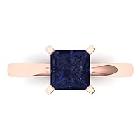 Clara Pucci 1.4ct Princess Cut Solitaire Simulated Blue Sapphire Proposal Wedding Bridal Designer Anniversary Ring 14k Rose Gold