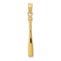 14k Yellow Gold Solid Polished 3 D Baseball Bat Pendant Necklace Measures 25x2mm Wide Jewelry for Women