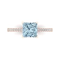 Clara Pucci 1.76 Brilliant Princess Cut Solitaire W/Accent real Natural Aquamarine Anniversary Promise Wedding ring Solid 18K Rose Gold
