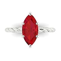 Clara Pucci 1.95ct Marquise Cut Solitaire Rope Twisted Knot Simulated Red Ruby 6-Prong Classic Statement Ring 14k White Gold for Women
