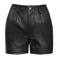 Decrum Real Leather Shorts for Women - Trendy Casual Womens Lambskin Leather Short Bottoms