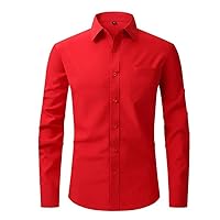 Mens Dress Shirts Long Sleeve Regular Fit Elastic Shirt for Men Easy Casual Shirt Male Chemise