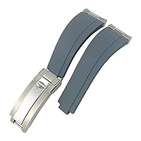 Curved End Metal Link Rubber Watchband 20mm for Rolex Daytona GMT Slide Lock Buckle Submariner Silicone Sport Watch Strap (Color : Grey, Size : Silver)
