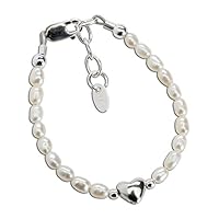 Baby Girls or Children's Sterling Silver or Gold Plated Dainty Cultured Pearl Bracelet with Heart