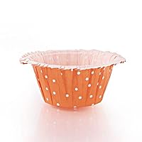 Deluxe Ruffle Baking Cup - 24 Count - Orange Paper Baking Cups with Polka Dot Design, Perfect for Stylish Cupcakes and Desserts