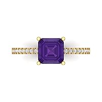 Clara Pucci 1.63ct Asscher Cut Solitaire with Accent Natural Amethyst gemstone designer Modern Statement Ring Real Solid 14k Yellow Gold