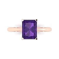 2.4ct Radiant Cut Solitaire Natural Amethyst Proposal Wedding Bridal Designer Anniversary Ring 14k Rose Gold for Women