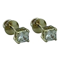 Carillon Natural Zircon Square Shape Gemstone Jewelry 925 Sterling Silver Stud Earrings For Women/Girls | Yellow Gold Plated