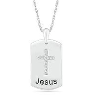DGOLD Sterling Silver Round White Diamond Unisex Dog Tag Cross Pendant (1/10 cttw)