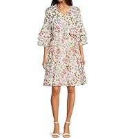 3/4 Tiered Bell Sleeve Surplice V-Neck Dress, Bry Multi, 10