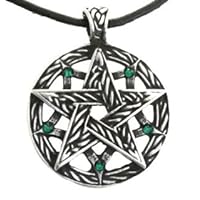 Pewter Pentagram Pagan Pendant on Leather with 5 Swarovski Crystal for Birthday