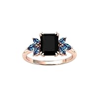Vintage Black Onyx 1.00 CT Engagement Ring Emerald Cut Black Onyx Antique Wedding Ring Art Deco Alexandrite Ring 14k Gold Black Onyx Bridal Rings