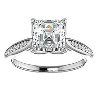 JEWELERYIUM 1 CT Asscher Cut Colorless Moissanite Engagement Ring, Wedding/Bridal Ring Set, Halo Style, Solid Sterling Silver, Anniversary Bridal Jewelry, Gorgeous Birthday Gift for Her