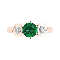 1.95 ct Round Cut 3 stone Solitaire Simulated Emerald Accent Anniversary Promise Engagement ring 18K Pink Rose Gold