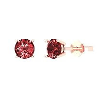 1.50 ct Round Cut Solitaire Natural Red Garnet Pair of Stud Everyday Earrings 18K Pink Rose Gold Butterfly Push Back
