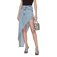 Summer Asymmetric Long Jeans Skirts Womens High Waist Split Denim Skirts Korean Ladies Skirt
