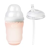 Olababy Gentle Bottle (8oz, Coral) + Sippy Straw Lid Transitional Bundle
