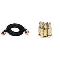 Monoprice Premium Two-Channel Audio Cable and Monoprice Gold Plated Speaker Banana Plugs Bundle