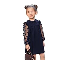 SOLY HUX Toddler Girl's Doll Collar Sheer Mesh Bishop Long Sleeve Short Dress