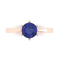 1.05 ct Round Cut Solitaire Genuine Simulated Blue Tanzanite Stunning Classic Statement Ring in 14k rose Gold for Women