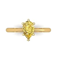 Clara Pucci 1.1 ct Brilliant Pear Cut Solitaire Yellow Citrine Classic Anniversary Promise Bridal ring Solid 18K Yellow Gold for Women
